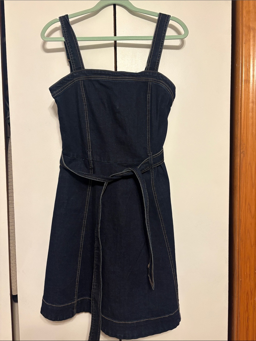 Draper James Dark Blue Denim Tie-Waist Mini Dress